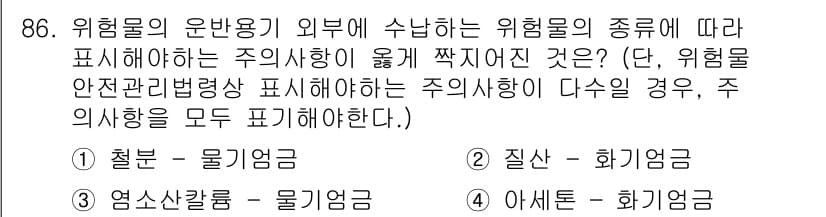 화학분석기사 2022년 86번 - 정답과 핵심 포인트를 검수 중인 기출문제