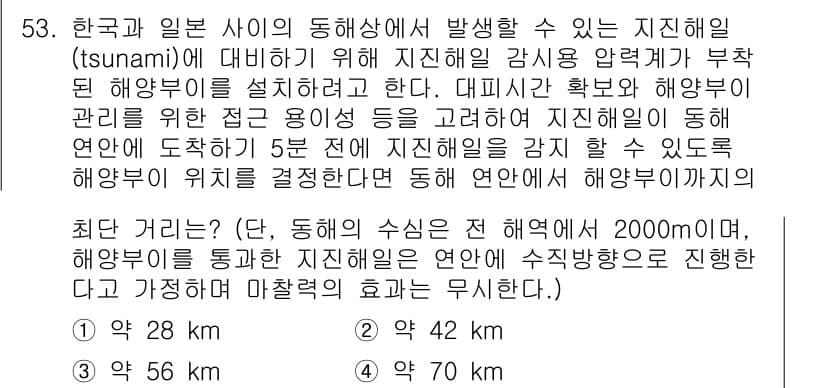 해양환경기사 2022년 53번 - 해양 환경에서 발생하는 지진해일의 영향은 깊이에 따라 다르며, 깊이가 깊... 에 관한 핵심 기출문제