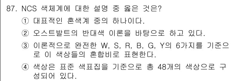 컬러리스트기사 2022년 87번 - 정답과 핵심 포인트를 검수 중인 기출문제