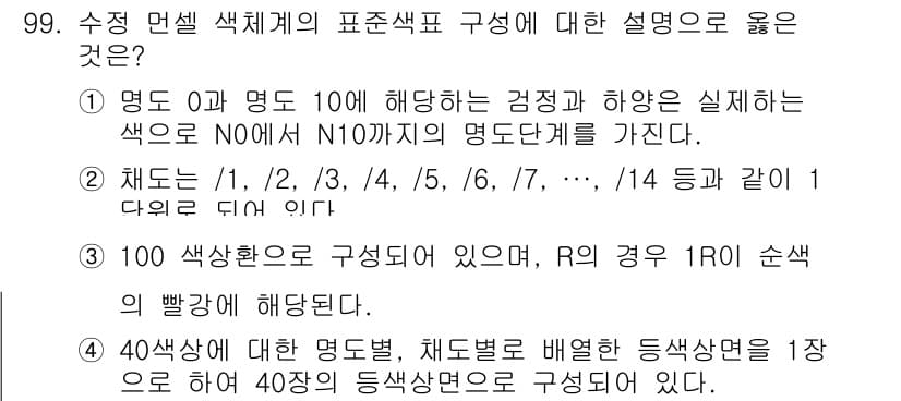 컬러리스트기사 2022년 99번 - 정답과 핵심 포인트를 검수 중인 기출문제