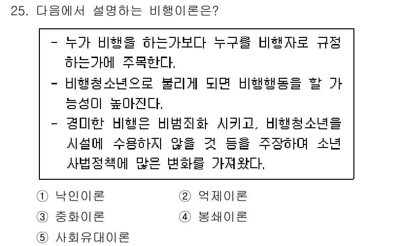 청소년상담사_1급(2교시) 2022년 25번 - 비행이론은 개인의 행동을 이해하는 데 중점을 두며, 이를 통해 청소년의 ... 에 관한 핵심 기출문제