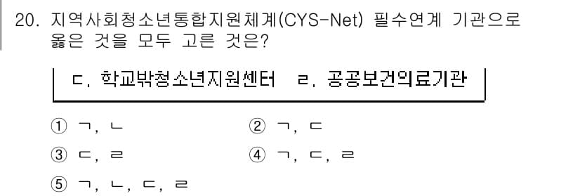 청소년상담사_2급(1교시) 2022년 20번 - CYS-Net은 청소년 상담과 관련된 지역 사회의 지원 체계로, 학교 및... 에 관한 핵심 기출문제
