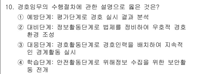 경비지도사_2차(경호학) 2022년 10번 - 정답과 핵심 포인트를 검수 중인 기출문제