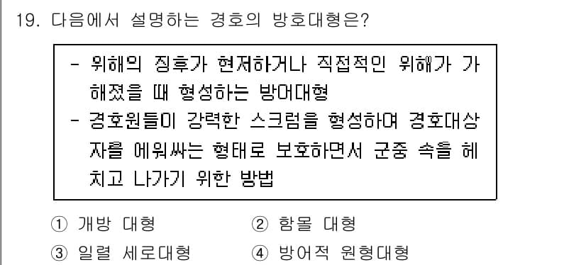 경비지도사_2차(경호학) 2022년 19번 - 정답과 핵심 포인트를 검수 중인 기출문제