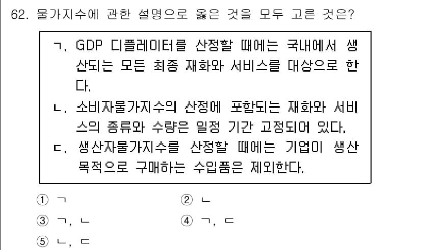 감정평가사_1차_1교시 2022년 62번 - 3번이 정답인 이유는, 생산자물가지수는 기업의 생산 목적과 관련된 수요를... 에 관한 핵심 기출문제