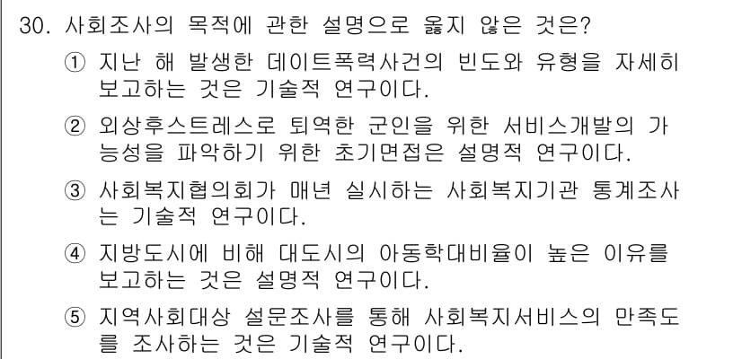 사회복지사_1급(1교시)(구) 2023년 30번 - 정답과 핵심 포인트를 검수 중인 기출문제