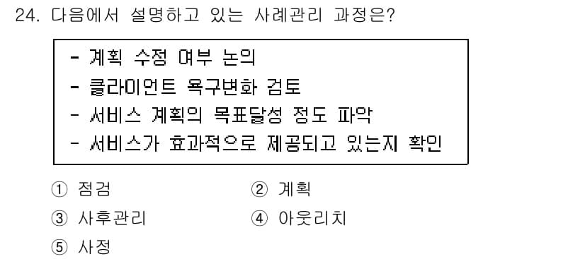 사회복지사_1급(2교시)(구) 2023년 24번 - 정답과 핵심 포인트를 검수 중인 기출문제
