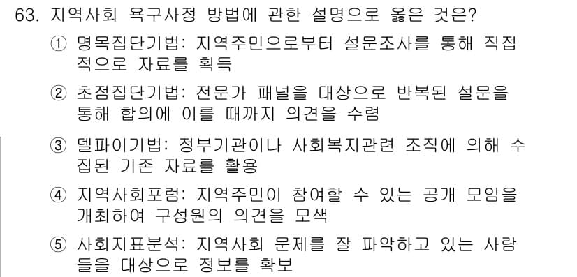 사회복지사_1급(2교시) 2023년 63번 - 정답과 핵심 포인트를 검수 중인 기출문제