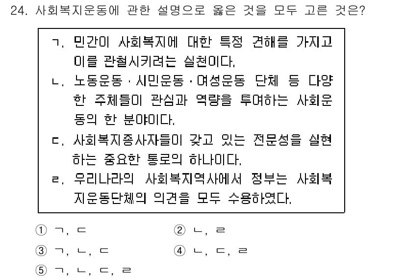 사회복지사_1급(3교시)(구) 2023년 24번 - 정답과 핵심 포인트를 검수 중인 기출문제