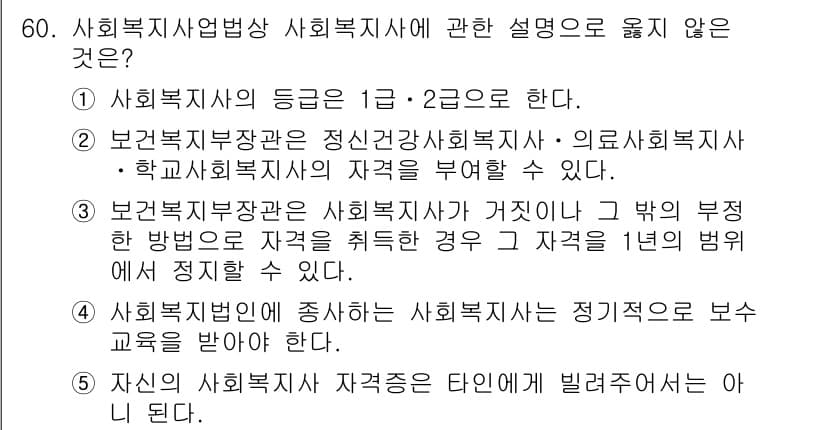 사회복지사_1급(3교시) 2023년 60번 - 정답과 핵심 포인트를 검수 중인 기출문제