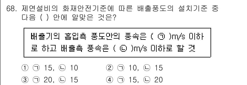 소방설비기사(기계분야) 2022년 69번 - 제연설비의 화재안전기준에 따르면 배출기의 흡입흐름 풍도는 \((15 \,... 에 관한 핵심 기출문제