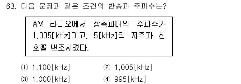 방송통신기사(구) 2017년 65번 - 주파수 변조의 원리에 따르면, AM 라디오의 송신 주파수는 변조 신호에 ... 에 관한 핵심 기출문제