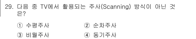 방송통신기사 2021년 29번 - 주사(Scanning) 방식은 화면의 모든 행을 순차적으로 그리는 방식이... 에 관한 핵심 기출문제