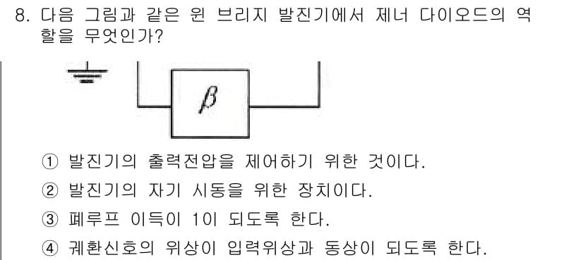 방송통신산업기사 2015년 8번 - 제너 다이오드는 전압 정리 역할을 수행하여 발진기의 출력 전압을 일정하게... 에 관한 핵심 기출문제