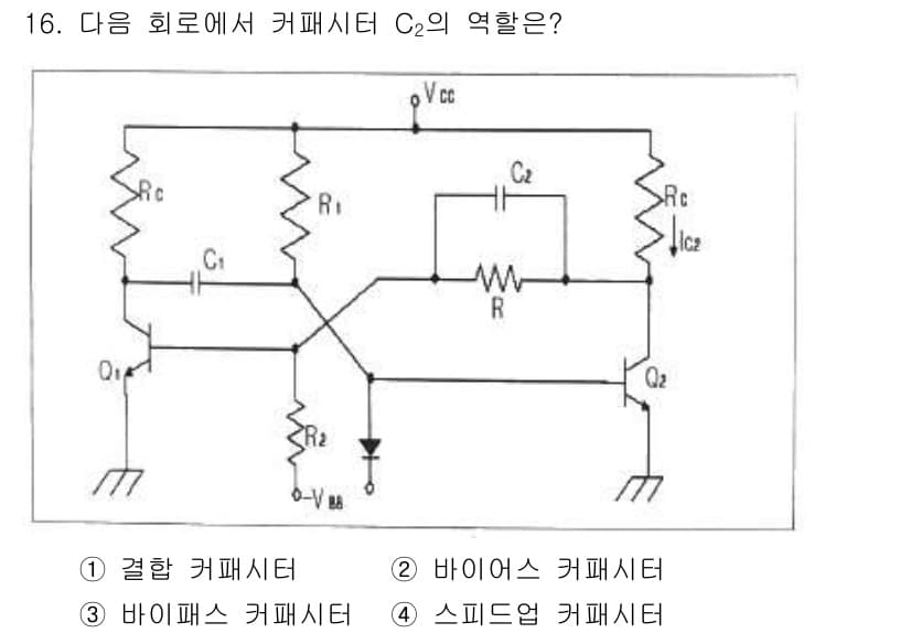방송통신산업기사 2022년 16번 - C2는 주파수 응답에서 특정 주파수를 통과시키기 위해 사용되며, 일반적으... 에 관한 핵심 기출문제