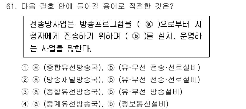 방송통신산업기사 2023년 61번 - 이유: 방송 프로그램은 특정한 형식이나 내용을 갖춘 전송 정보로, 이에 ... 에 관한 핵심 기출문제