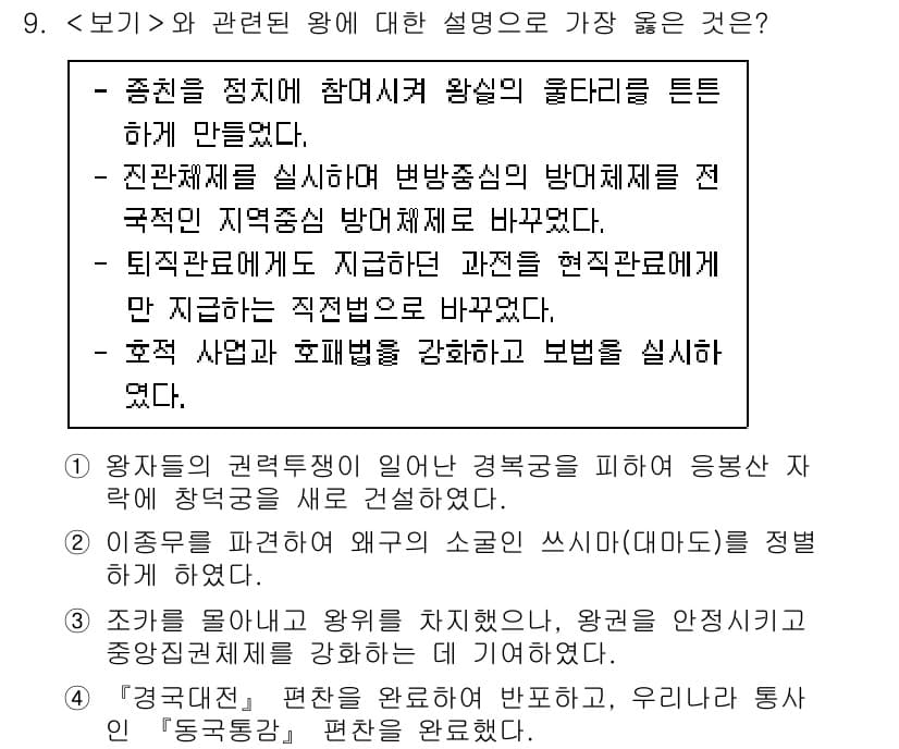 9급_지방직_공무원_서울시_한국사 2022년 9번 - 정답과 핵심 포인트를 검수 중인 기출문제