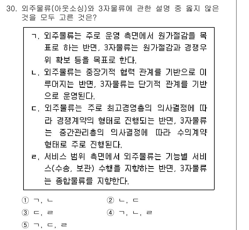 물류관리사_1교시 2023년 30번 - 정답과 핵심 포인트를 검수 중인 기출문제