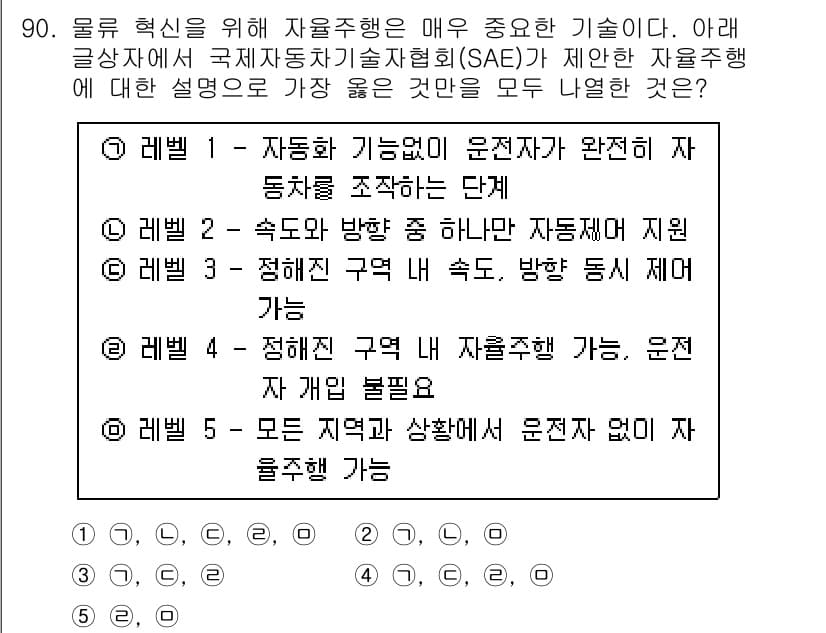 유통관리사_1급 2023년 90번 - 정답 5는 '모든 지역과 상황에 자율성이 없지만 유율학습 가능'이라는 내... 에 관한 핵심 기출문제