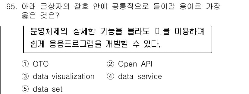 유통관리사_1급 2023년 95번 - 정답 2의 이유는 Open API가 운영 체제의 기능을 외부에 공개하여 ... 에 관한 핵심 기출문제
