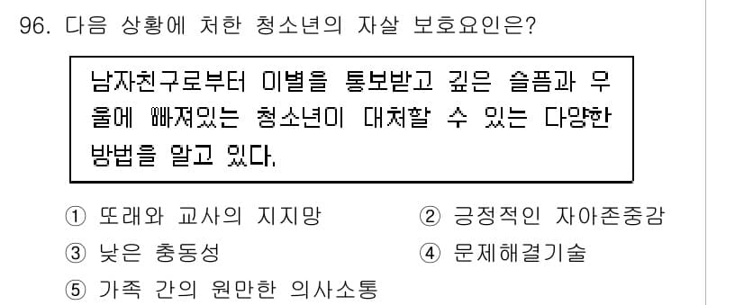 청소년상담사_1급(2교시) 2023년 96번 - 정답 4번은 문제의 청소년이 경험하는 다양한 정서적 어려움에 대한 대응 ... 에 관한 핵심 기출문제