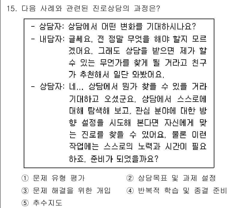 청소년상담사_2급(2교시)(구) 2023년 15번 - 정답과 핵심 포인트를 검수 중인 기출문제