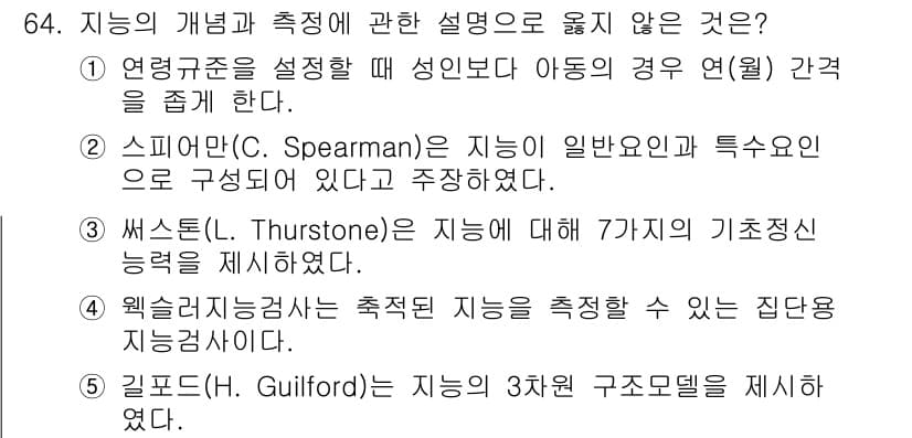 청소년상담사_3급(1교시)(구) 2023년 64번 - 웰치의 상담사는 지능을 측정할 수 있는 집단적 지능검사를 개발했지만, 이... 에 관한 핵심 기출문제