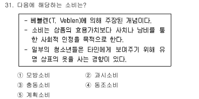 청소년상담사_3급(2교시) 2023년 31번 - 소비는 사회적 지위를 드러내기 위해 이뤄지는 행동으로, 명품과 같은 고급... 에 관한 핵심 기출문제