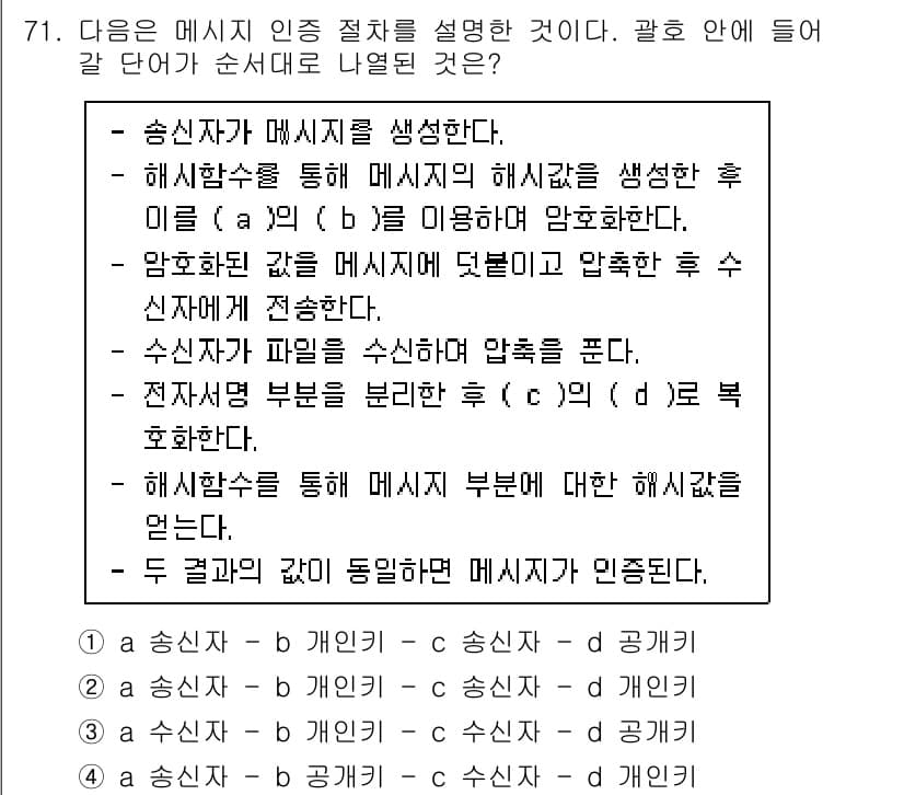 정보보안기사 2021년 71번 - 정답과 핵심 포인트를 검수 중인 기출문제