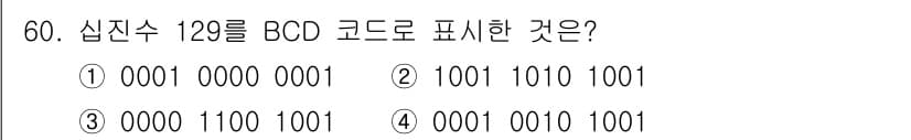 PC정비사_1급 2023년 60번 - 십진수 129를 BCD(Binary-Coded Decimal)로 표현하면... 에 관한 핵심 기출문제