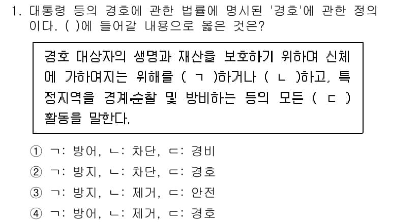 경비지도사_2차(경호학) 2023년 1번 - 정답과 핵심 포인트를 검수 중인 기출문제