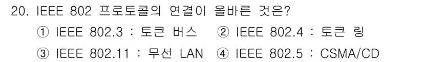네트워크관리사_2급 2023년 20번 - IEEE 802.11은 무선 LAN을 정의하는 표준으로, 무선 네트워크를... 에 관한 핵심 기출문제