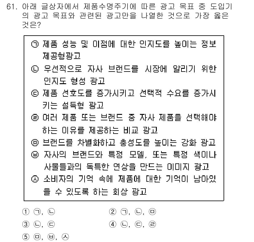 유통관리사_2급 2023년 61번 - . 제품 성능 및 미적에 대한 인지도를 높이는 정보 제공 광고.

**핵... 에 관한 핵심 기출문제