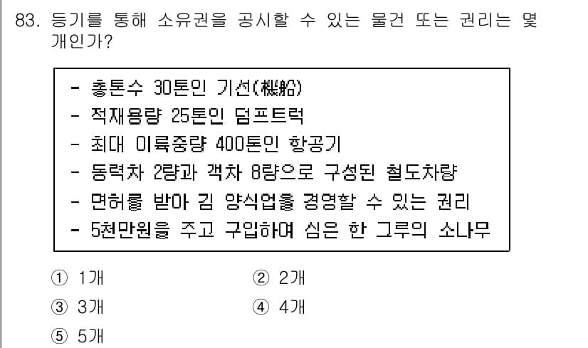 감정평가사_1차_1교시 2023년 83번 - 소유권을 통해 물건이나 권리를 공시할 수 있는 권리는 '소유권의 공시'와... 에 관한 핵심 기출문제