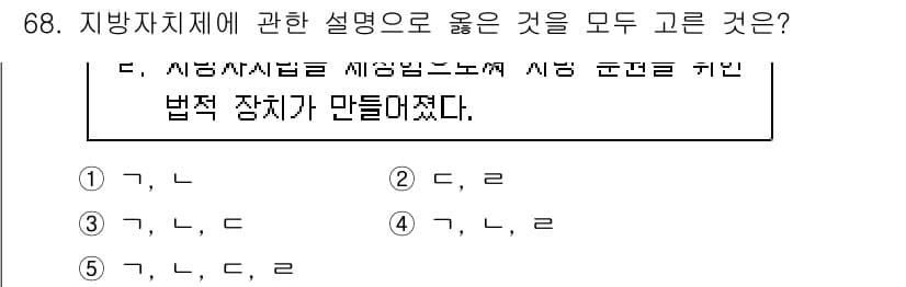 사회복지사_1급(2교시)(구) 2024년 68번 - 5번의 정답이 선택된 이유는 지방자치제의 시행과 관련된 법적 장치가 마련... 에 관한 핵심 기출문제