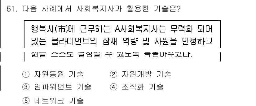 사회복지사_1급(2교시) 2024년 61번 - 정답과 핵심 포인트를 검수 중인 기출문제