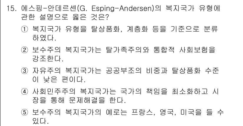 사회복지사_1급(3교시)(구) 2024년 15번 - 정답과 핵심 포인트를 검수 중인 기출문제