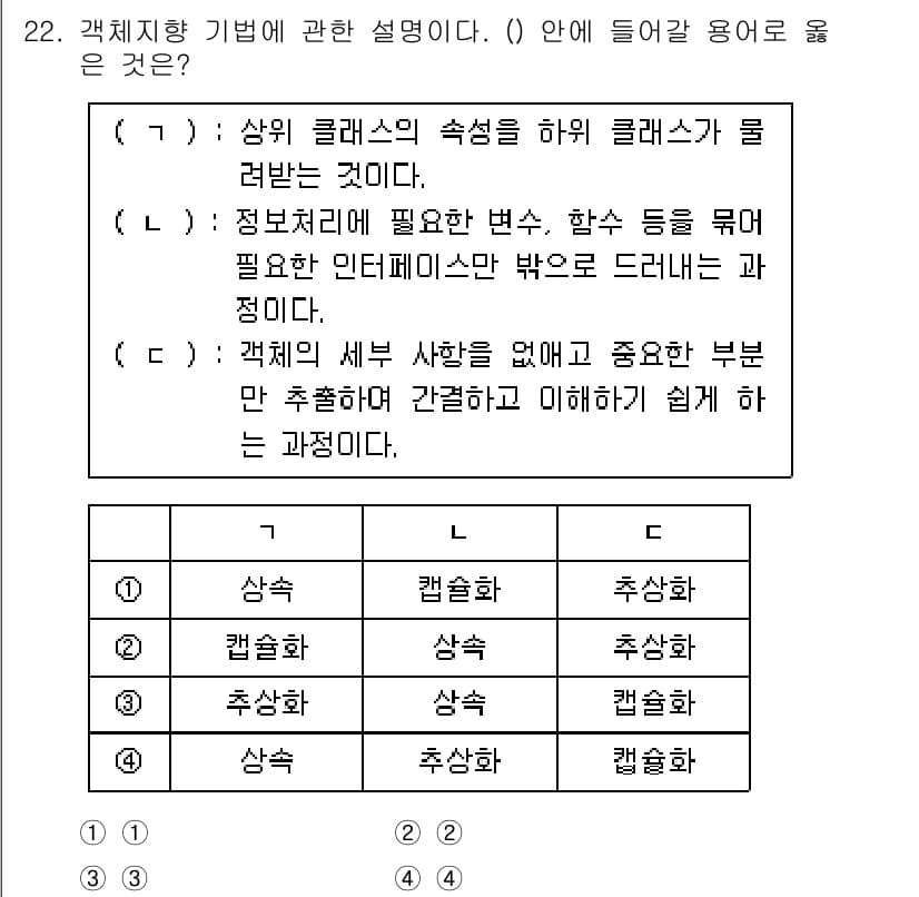 소방공무원(경력)_컴퓨터일반 2023년 22번 - . 

해설: 클래스의 속성은 객체의 상태를 정의하며, 인스턴스는 이러한... 에 관한 핵심 기출문제