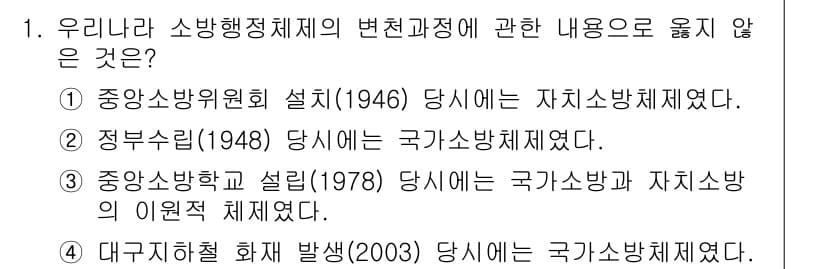 소방공무원(공개,경력)_소방학개론(구) 2023년 1번 - 정답과 핵심 포인트를 검수 중인 기출문제