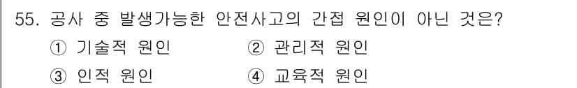 신재생에너지발전설비기사 2022년 55번 - 정답은 3번 인적 원인입니다. 안전사고의 간접 원인은 대개 기술적, 관리... 에 관한 핵심 기출문제