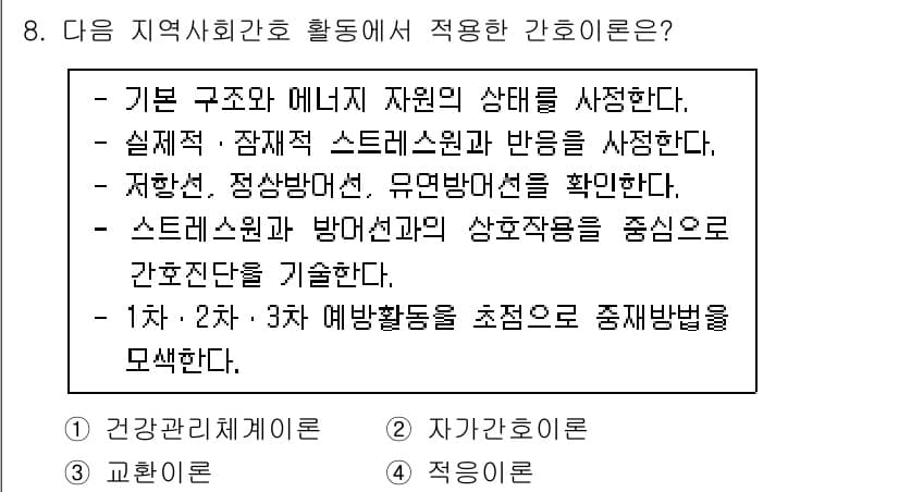 9급_지방직_공무원_지역사회간호학 2023년 8번 - 정답과 핵심 포인트를 검수 중인 기출문제