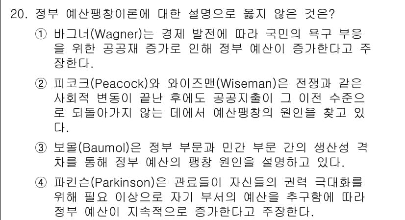 9급_지방직_공무원_행정학개론 2023년 20번 - 정답과 핵심 포인트를 검수 중인 기출문제