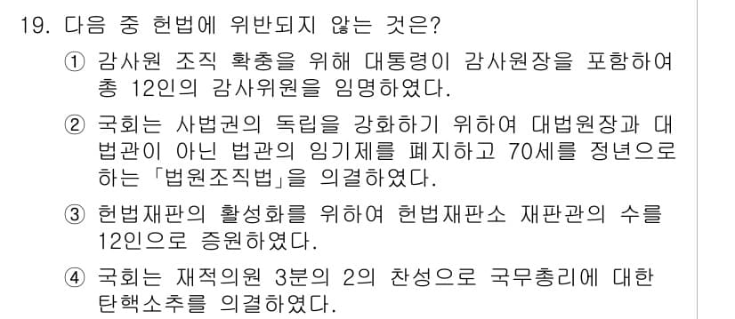 PSAT_헌법 2024년 19번 - 헌법재판소는 헌법재판을 위한 재판관 수를 정해놓고 있으며, 재판관 수는 ... 에 관한 핵심 기출문제