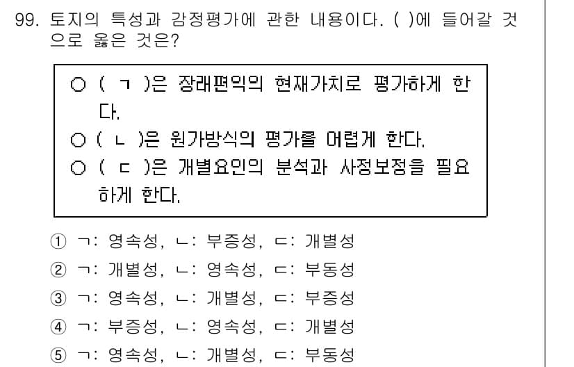 감정평가사_1차_1교시 2024년 99번 - 정답과 핵심 포인트를 검수 중인 기출문제