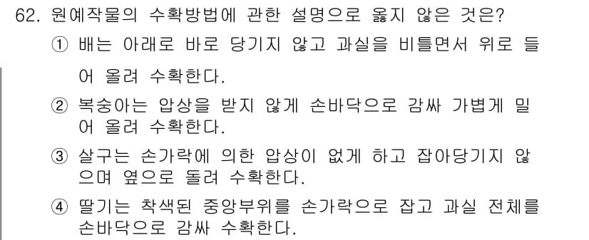 농산물품질관리사_1차 2024년 62번 - 4번은 잘못된 설명입니다. "살균" 단계에서 손가락에 의한 오염이 없도록... 에 관한 핵심 기출문제