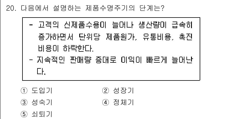공인노무사_1차(경영학개론) 2024년 20번 - 주어진 설명은 제품수명주기의 단계 중 '도입기'에 해당합니다. 이 단계에... 에 관한 핵심 기출문제