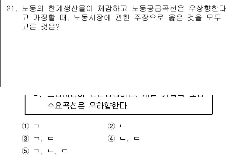 공인노무사_1차(경제학원론)(구) 2015년 21번 - 노동의 한계생산물이 노동 공급곡선에 우상향하는 이유는 노동의 한계생산물이... 에 관한 핵심 기출문제