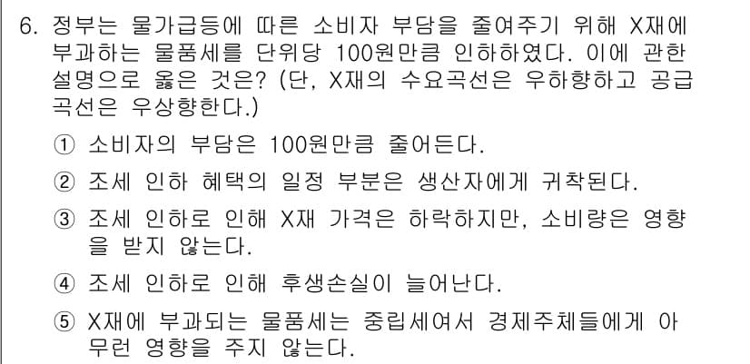 공인노무사_1차(경제학원론)(구) 2022년 6번 - 소비자 부담이 100만원만큼 줄어드므로, 이는 소비자에게 추가적인 혜택을... 에 관한 핵심 기출문제
