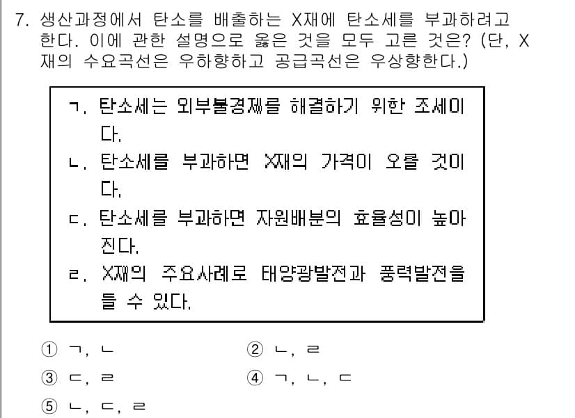 공인노무사_1차(경제학원론)(구) 2022년 7번 - 문제에서 제시된 조건에 따르면, X재의 생산과 공급이 이루어질 때, 효율... 에 관한 핵심 기출문제