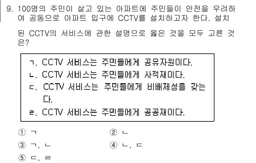 공인노무사_1차(경제학원론) 2022년 9번 - CCTV 서비스는 주민들의 안전을 위한 공동체적 서비스로, 주민들의 동의... 에 관한 핵심 기출문제